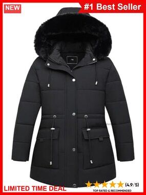 Women's Plus Size Down Parka Waterproof Detachable Faux Fur Hood Winter Coat